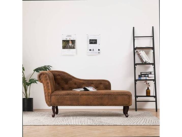 ZEYUAN Chaiselongue, Recamiere Mit, Schlafsofa, Bettsofa, Schlafsessel, Braun Wildleder-Optik