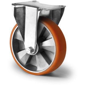 CASCOO Schwerlastrolle Serie BAU5, Bockrolle, 200mm Ø, Polyurethan, Tragkraft 700kg
