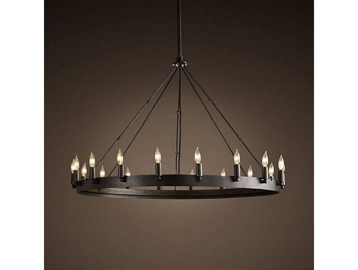 Ferme Vintage anneau lustre américain industriel noir fer suspension lumière Villa hôtel hall salon Restaurant lampe à LED