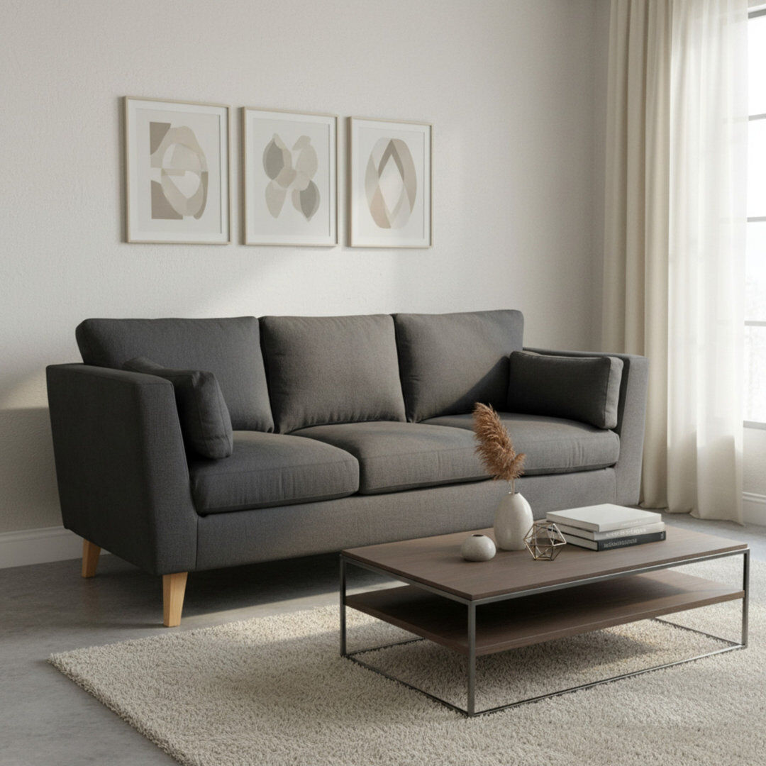 East Urban Home Aida 3 Seater Sofa Dark Grey 90cm H X 206cm W X 89cm D