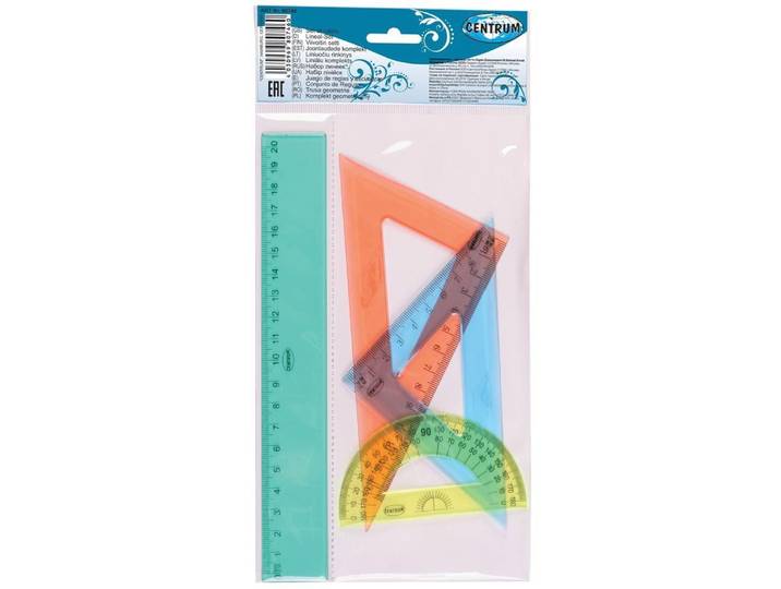 Centrum 80746 - Tekenset 4 dlg - 20 cm liniaal 2 tekendriehoeken 1 gradenboog