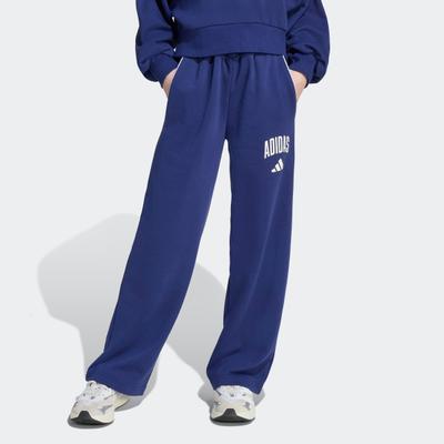 Sporthose ADIDAS SPORTSWEAR "SAISON ESSENTIALS COLLEGE TYPOGRAPHIE KIDS", Mädchen, Gr. 170, N-Gr, blau (dunkelblau, weiß,), Obermaterial: 70% Baumwolle, 30% Polyester, Hosen Sporthose