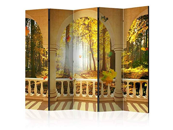 decomonkey Paravent Raumteiler Innen Wald, 225x172 cm, 5-teilig, Einseitig Landschaft, Natur, Wohnzimmer, Room Divider, Wall, Raumteiler Stehend, Trennwand, Sichtschutz, Spanische Wand, Holz
