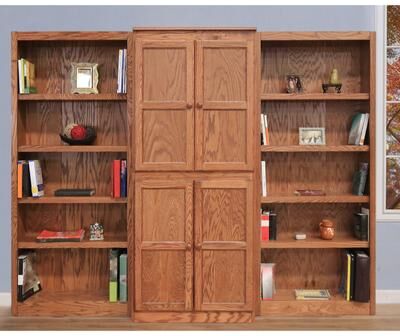 Concepts in Wood 15 Shelf Bookcase Wall with Doors, 72 inch Tall