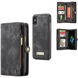 Caseme Apple iPhone XS Echtleder Portemonnaie Karten Hülle (Apple iPhone XS), Smartphone Hülle, Schwarz