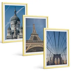 BILDER SET 3er Set - 40x60 cm Goldrahmen - Ansichten von Gebäuden aus Städten auf der ganzen Welt