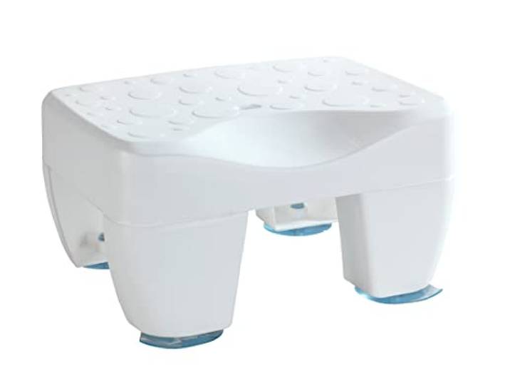 WENKO Badewannenhocker Mod. Secura rutschsicherer Sitz aus robustem Kunststoff max. Belastbarkeit 150 kg mit Wasserablauf 40 x 21 x 31 cm Weiß