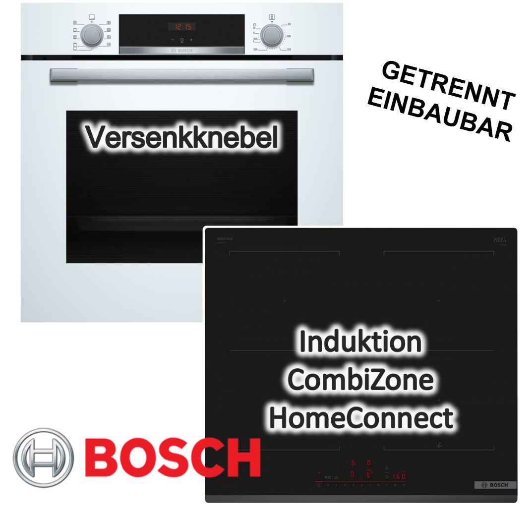Herdset BOSCH Backofen EcoClean Hydrolyse 71 L + Induktionskochfeld Bratsensor autark 60cm