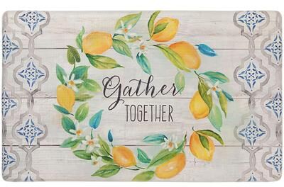 SoHome Cozy Living Lemon Wreath Gather Together Anti-Fatigue Kitchen Mat, Grey/Yellow
