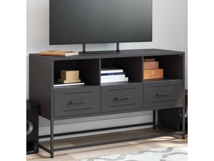HEFZGDB TV-Schrank Schwarz 100,5x39x60,5 cm Stahl mit 3 offenen Fächern und 3 Schubladen Industrie-Stil Möbel Stauraum Multimedia-Geräte Aufbewahrung
