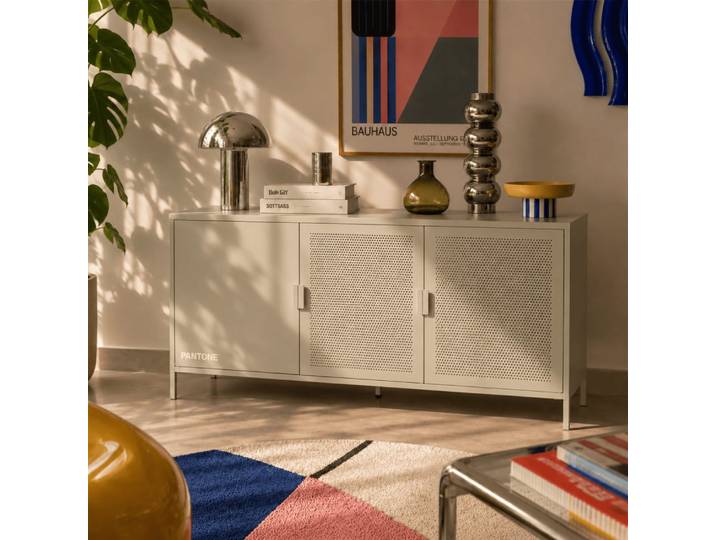 Buffet 3 portes métal beige sable 160cm