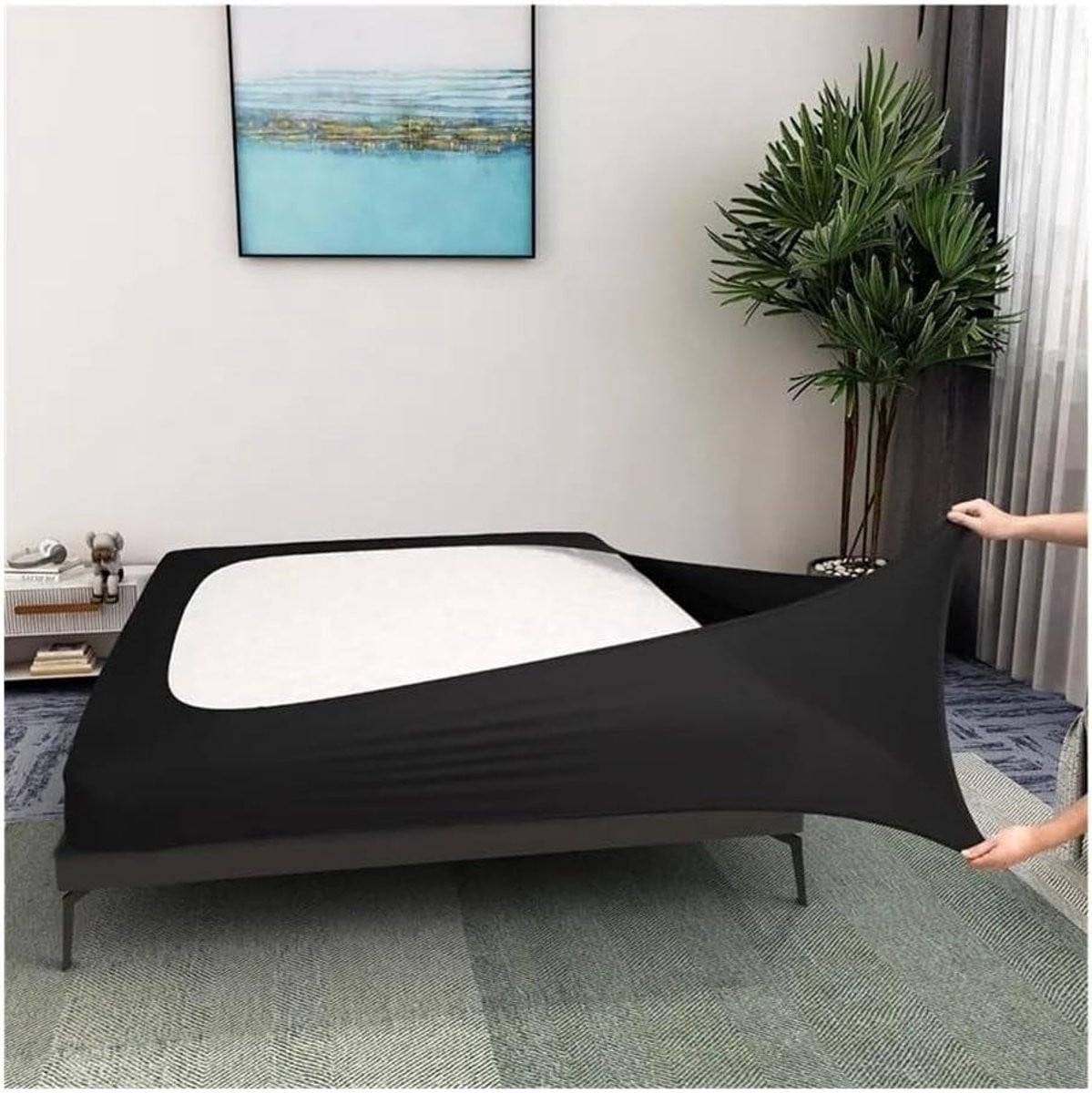Boxspringhoes Jersey Bedrok met extra diepe pasvorm - King 193 x 203 cm - Donkergrijs