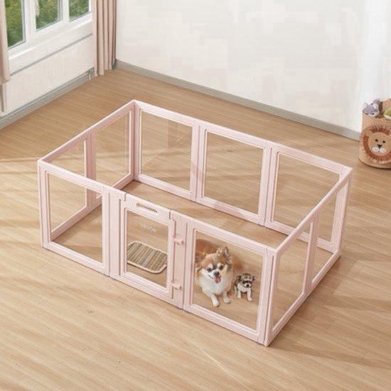 Hundezwinger, transparent - zartrosa Rahmen - 1540 x 1000 x 600 mm - aus PE und PET - für mittelgroße Hunde
