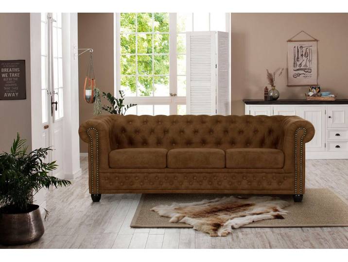 Home affaire Chesterfield-Sofa Rysum, Chesterfield-Optik, in 2 Bezugsqualitäten, 2 Ausf. schnell lieferbar