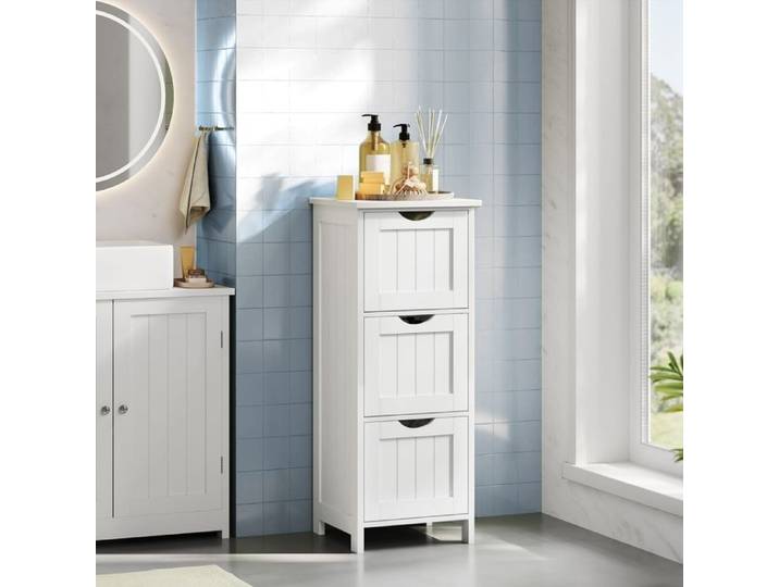 Commode Salle de Bain WOLTU - Armoire Rangement 3 Tiroirs - 32x30x81cm - Blanc W0ITT3071