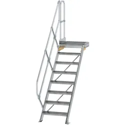 MUNK Treppe mit Plattform 45° inkl. einen Handlauf, 600mm Stufenbreite, 8 Stufen