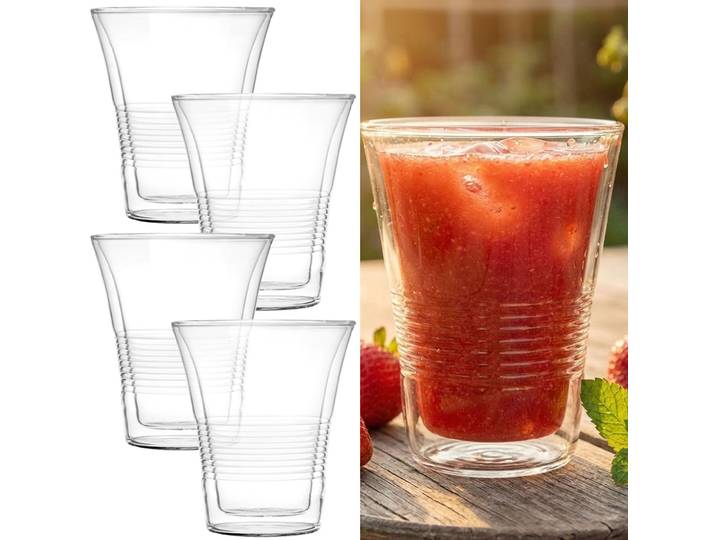4er-Set edle Doppelwandgläser mit Riffelung, 220 ml