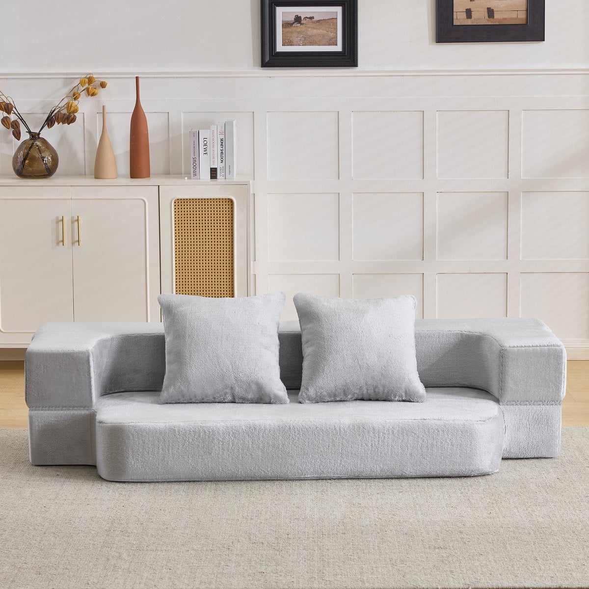 MODFU Opvouwbare 2-Zits Slaapbank - Modern 2-in-1 Schuim Sofa - Lichtgrijs