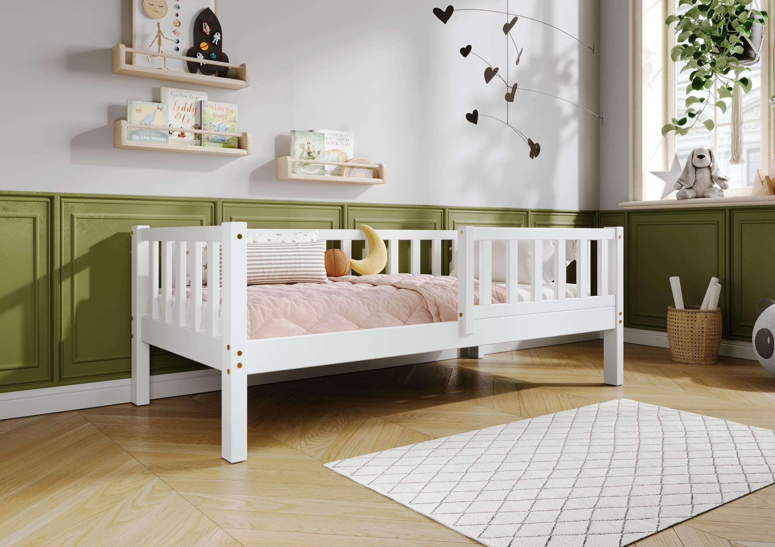 TIMBEE LENA Kinderbett Holz Kinderzimmer Bett - Weiß - 80x160cm - 23cm Beine