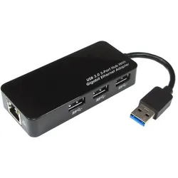 Cables Direct CDL USB3 NL Gigabit Adapter + Hub (4 Ports), Dockingstation + USB Hub, Schwarz