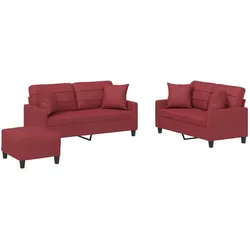 vidaXL, Sofa + Bettsofa, Sofagarnitur Kissen Sessel Sofa Couch Designsofa 3tlg. Weinrot Kunstleder (2-Sitzer)