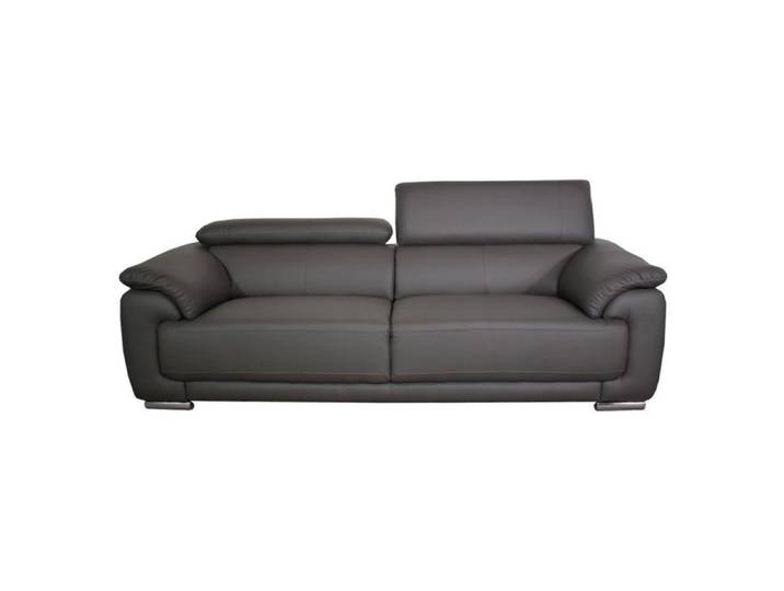Canapé 2 places en cuir gris MARJORIE - Angle Droit