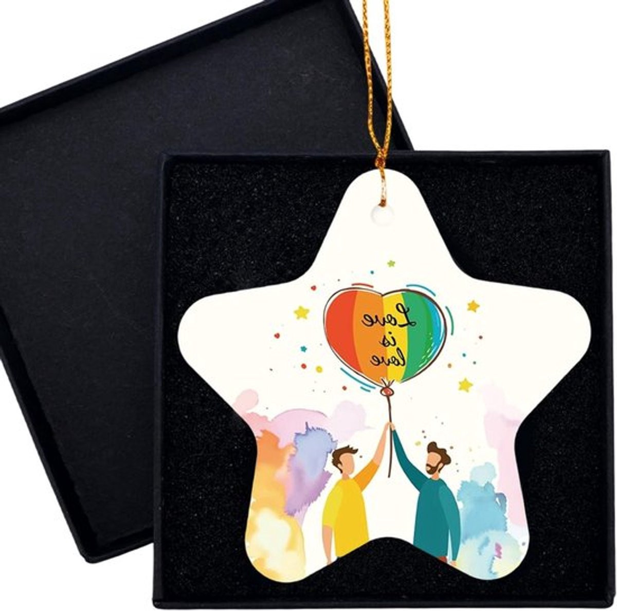 Keramisch Ster Ornament Love is Love Regenboog Decoratie voor LGBTQ Pride Ondersteuning