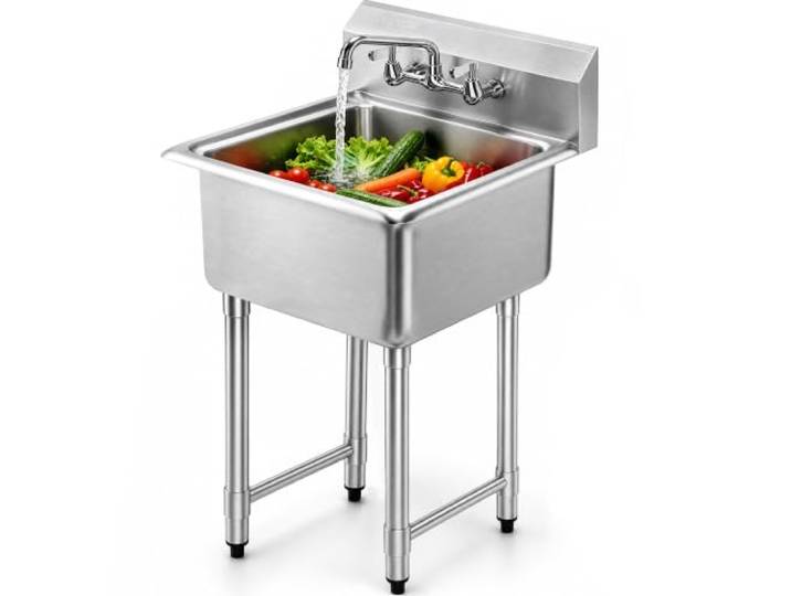 VEVOR Edelstahl Spültisch Gewerbliche Spülbecken 533,4 x 457 x 1041 mm, Spülbecken Edelstahl mit Wasserhahn 104 kg Tragfähigkeit, Edelstahlspüle Spülbecken Waschbecken Küche Freistehend