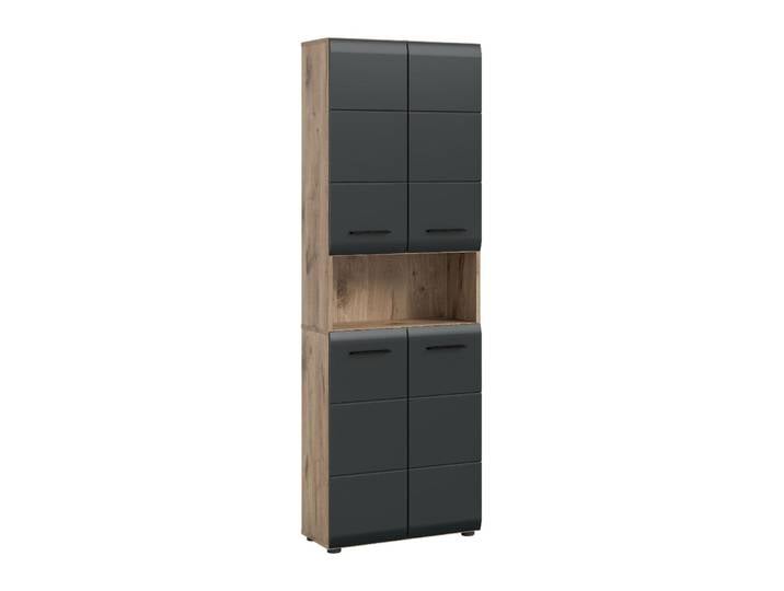 Ice Armoire Haute Pour Salle De Bain 4 Portes\, 1 Étagère Noir Mat\, Chêne Décor.