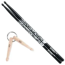 Tama 5A-F-BS Drumsticks Silver Fire mit Anhänger (Schlagzeug), Drumsticks + Schlägel, Schwarz