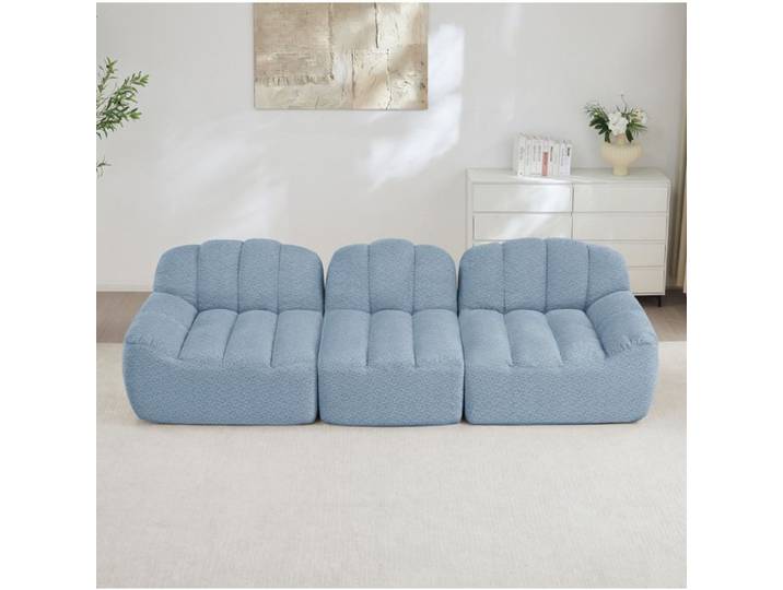 Canapé modulaire 3 places bleu en polaire granulée design sans cadre