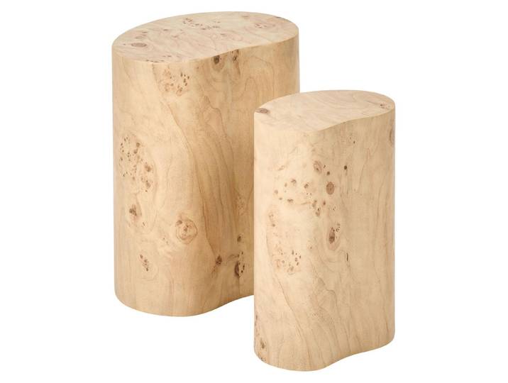 BELIANI Couchtisch 2er Set Braun MDF-Platte in Wurzelholzoptik Asymmetrisch Oval Japandi Stil Minimalistisches Design Wohnzimmertisch Sofatisch