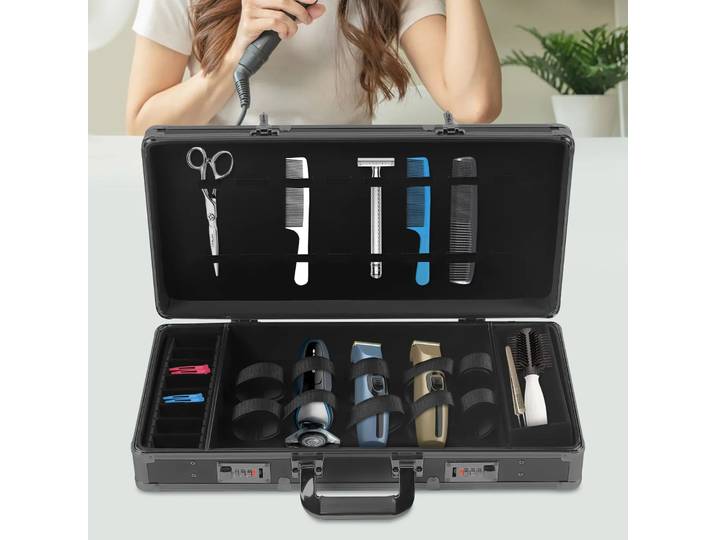 Mallette de barbier professionnelle, kits d'outils de salon de beauté de barbier noir, boîte à outils de styliste de voyage portable avec serrure, organisateur d'outils de barbier