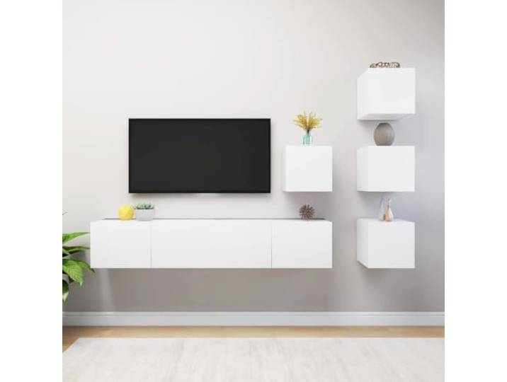 Molumvel TV-Schrank-Set, Wandmontage, 6-TLG. Media-Board, Weiß Platzsparendes Design, Inklusive Wandhalterung, Vielseitiger Stauraum
