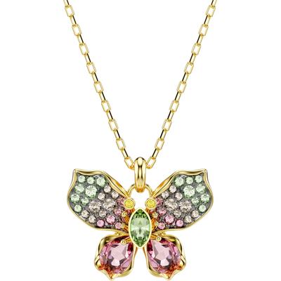 Kette mit Anhänger SWAROVSKI "Schmuck Geschenk Idyllia Anhänger Schmetterling", gold (gelbgoldfarben, grün, rosa, gelb, braun), Halsketten, Damen, Metall, L: 49, mit Swarovski Kristall