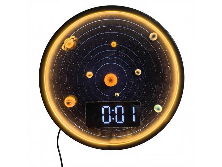 Horloge murale numérique LED 3D avec planètes du système solaire, décoration d'intérieur, mouvement silencieux, horloges lumineuses, lumière de nuit, horloge murale électronique