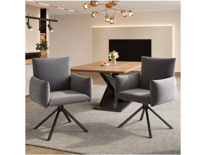 Lot De 4 Chaises En Velours Gris Fauteuil Pivotant Moderne FloraGrace Pour Salle A Manger Ou Coiffeuse Pivotant 360° 60x60x88cm