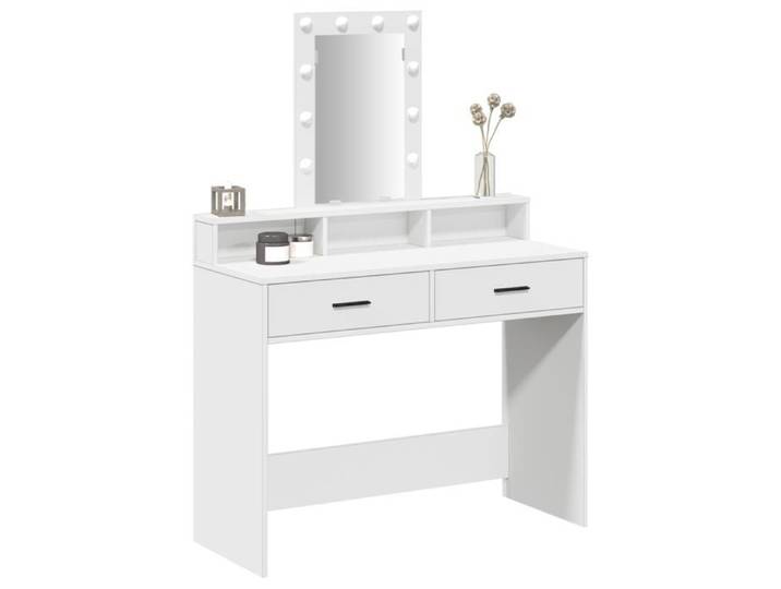 Coiffeuse avec lumières LED - vidaxl - 100x41x140 cm - Blanc - Miroir 60x50 cm - 5 compartiments - 2 tiroirs