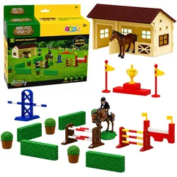 Set Bauernhof Pferdegestüt Hindernisparcours Stall Pferde Figuren 26-teilig.
