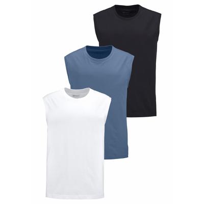 Muscleshirt MAN'S WORLD, Herren, Gr. XXL (60/62), blau (schwarz, weiß, blau), Single Jersey, Obermaterial: 100% Baumwolle. Obermaterial weiß: 100% Baumwolle, unifarben, Basic, normal, Rundhals, Shirts, ärmellos, Basic-Stil, unifarben,...