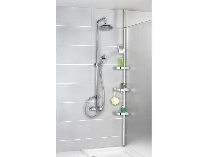 Duschregal Premium II Stange, Haken, Blenden: Aluminium, gebürstet Ablagen: Kunststoff Silber 28 x 260 x 20cm
