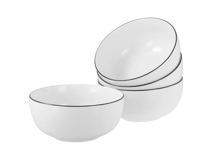 Creatable Schüsselset Allround Black Line, Schwarz, Weiß, Keramik, 4-teilig, rund, handbemalt, lebensmittelecht, stapelbar, Geschirr, Schalen & Schüsseln, Schüsselset