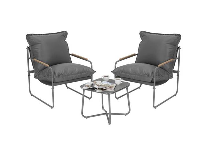 WOLTU Ensemble Salon de Jardin 3 Pièces pour 2 Personnes Mobilier Extérieur avec 1 Table Basse 2 Chaises en Métal Gris