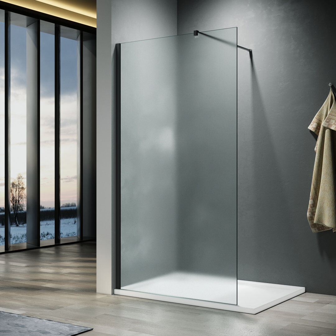 Metro Walk in Shower Enclosure With Full Frosted Easy Clean Safety Glass Black 110"