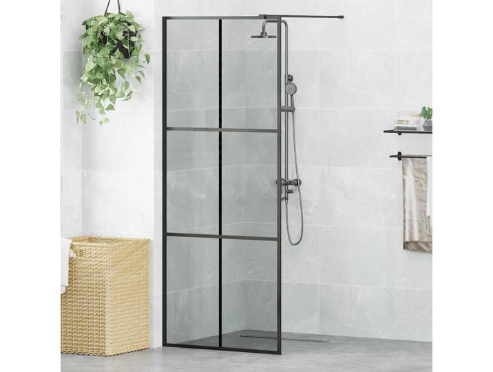 vidaXL Walk-in Duschwand Schwarz 80 x 195 cm Gehärtetes Glas