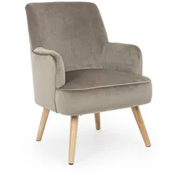 Sessel Adeline Samt-Optik, klassischer Stil, Taupe, gepolstert, Gestell Buchenholz natur