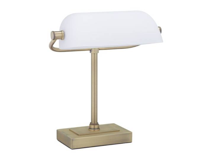 Relaxdays Bankerlampe mit weißem Glasschirm