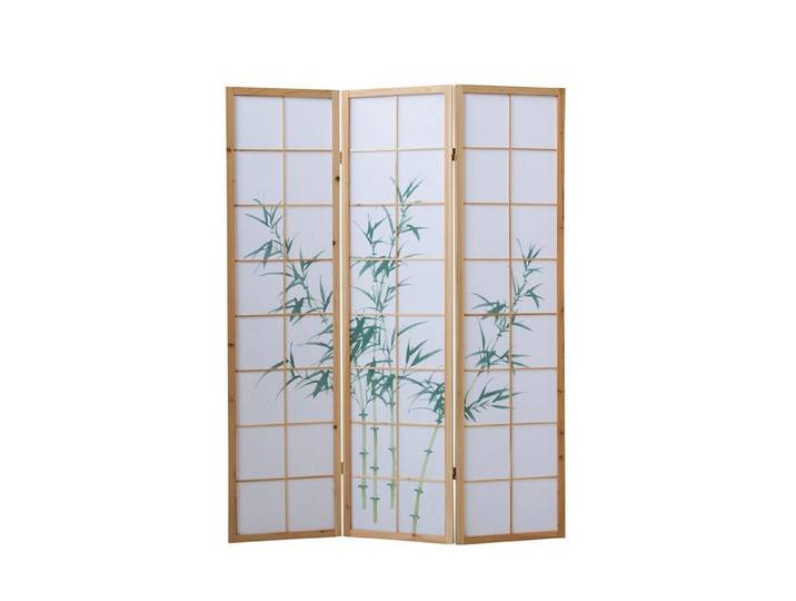 Homestyle4u Paravent Raumteiler Indoor Holz Bambus Shoji Natur Sichtschutz Muster Motiv, Trennwand, 3-teilig, faltbar