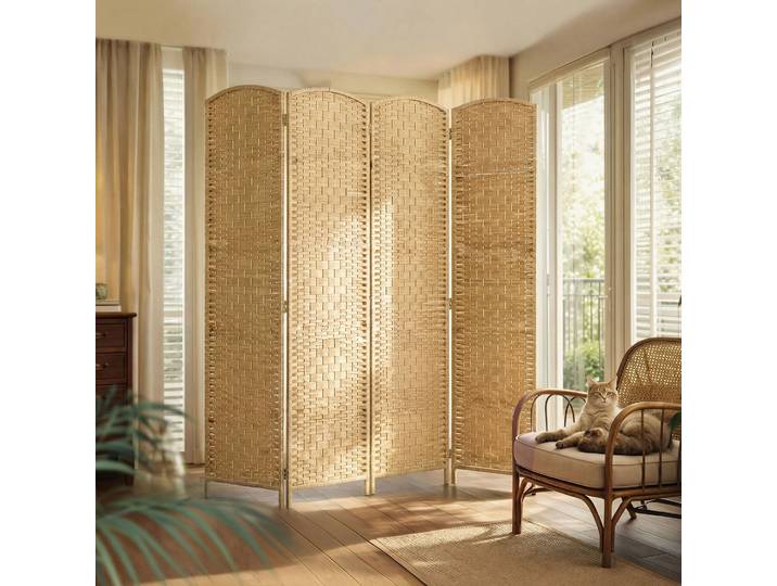 HOMCOM Paravent Bois 4 Panneaux Pliable 180x180cm Naturel
