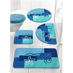 bonprix Badematte mit maritimen Motiven, blau, Gr.80x150 cm, Bringt Meeresfrische ins Badezimmer